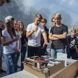 Students from the German International School New York presenting models of their "School of Tomorrow"