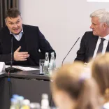 Pressegespräch, Tourismus-Bilanz Berlin 2022, 23. Februar 2023, visitBerlin-Geschäftsführer Burkhard Kieker (l.), Wirtschafssenator Stephan Schwarz (r.)