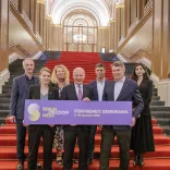 Ankündigung der Berlin Freedom Week durch Frank Ebert, Antje Schippmann, Rebecca Hernandez Garcia, den Regierenden Bürgermeister Kai Wegner, Leopoldo López, Burkhard Kieker und Nilofar Ayoubi (v.l.n.r.)