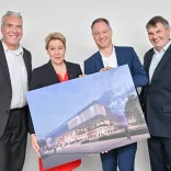 Dirk Hoffmann, Geschäftsführer Messe Berlin, Franziska Giffey, Senatorin für Wirtschaft, Energie und Betriebe, Dr. Mario Tobias, Vorsitzender der Geschäftsführung Messe Berlin und visitBerlin-Geschäftsführer Burkhard Kieker stellen die Kongress-Studie vor Studie zeigt Bedarf an neuen Kongresszentren mit wirtschaftlichem Mehrwert