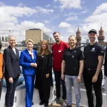 Auftakt von BerlinPay mit Sabine Wendt (visitBerlin), Rikke Holm Petersen (Wonderful Copenhagen), Wirtschaftssenatorin Franziska Giffey und Partnern Hotel Oderberger, Teamgeist, SSC Events, GoBoat und Kayak Berlin Tours