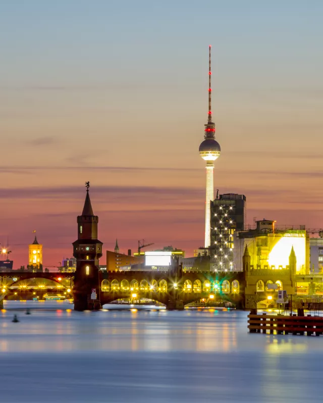 Germany, Berlin, View of Oberbaum bridge at Spree river Germany, Berlin, View of Oberbaum bridge at Spree river