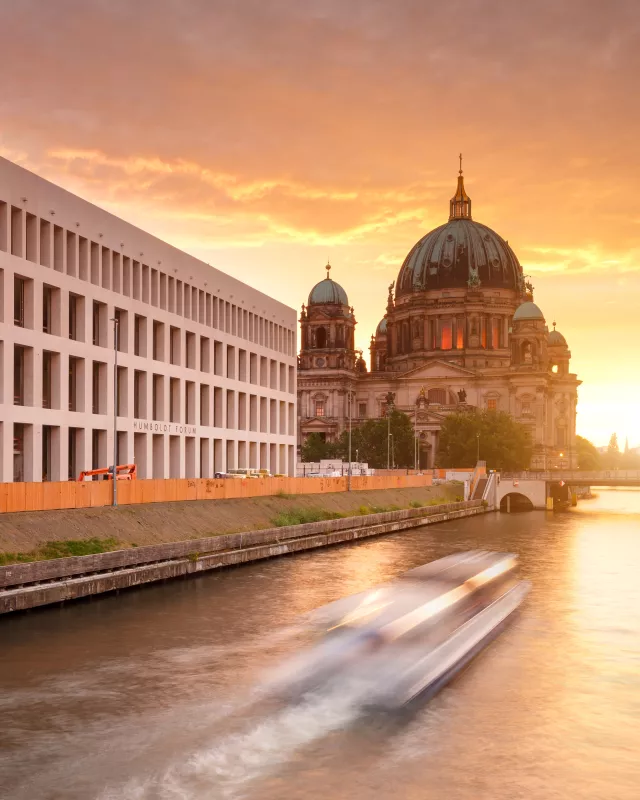 Berlin Cathedral side view with river Spree