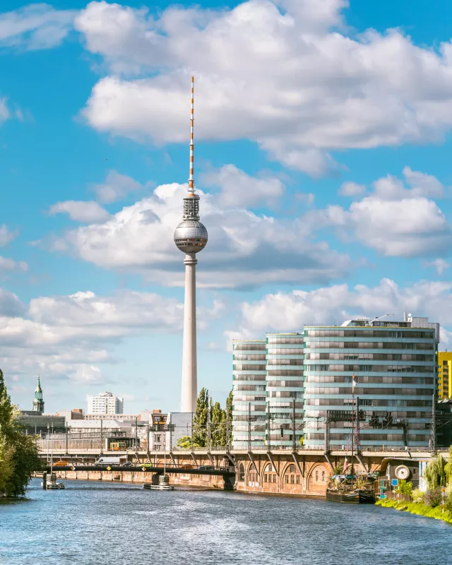 panorama of berlin with television tower and river