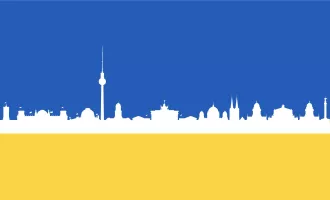 Skyline Berlin in Ukraine Farben
