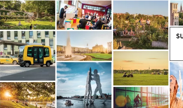 Collage verschiedener Bilder mit Nachhaltigkeitsbezug und dem Schriftzug Sustainable Tourism Berlin