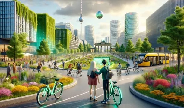 Die Zukunft Berlins? Eine durch KI-generierte Zukunftsvision Berlins – mit viel Optimierungsbedarf