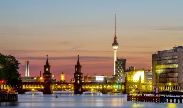 Germany, Berlin, View of Oberbaum bridge at Spree river Germany, Berlin, View of Oberbaum bridge at Spree river