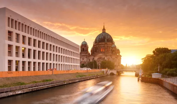 Berlin Cathedral side view with river Spree