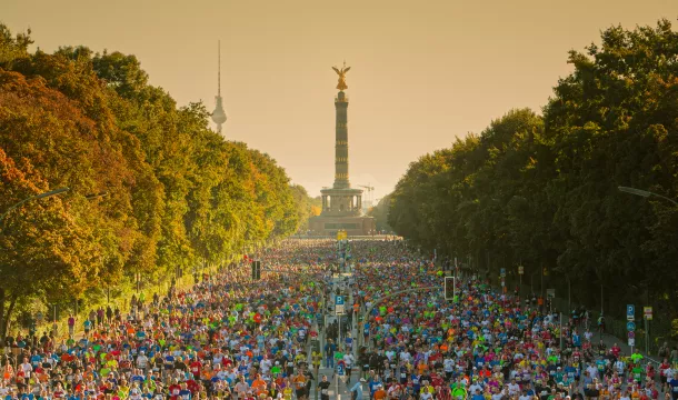 Berlin Marathon skyline with sunlight