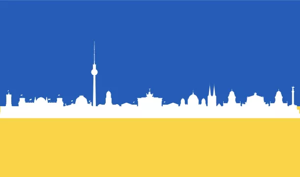 Skyline Berlin in Ukraine Farben