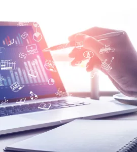 Businessman working with modern laptop and icon.strategy concept