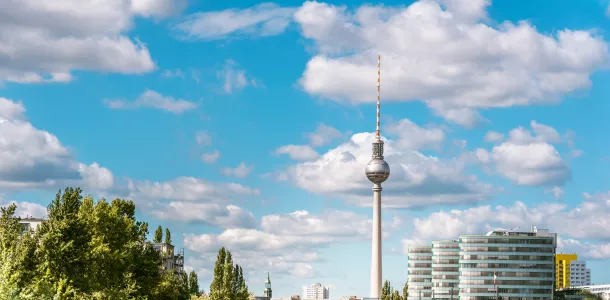 panorama of berlin with television tower and river