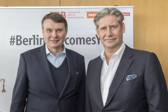 Burkhard Kieker, CEO visitBerlin, und Johan Lundgren, CEO easyJet Burkhard Kieker, CEO visitBerlin, und Johan Lundgren, CEO easyJet