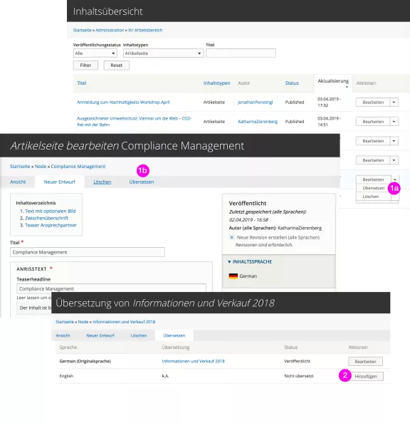 Drupal Backend Inhalte übersetzen Screenshot: Drupal Backend Inhalte übersetzen