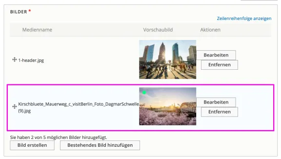 Screenshot: Drupal Backend Bild platzieren