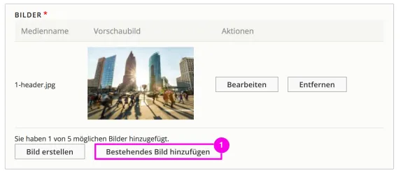 Screenshot: Drupal Backend Bild hinzufügen