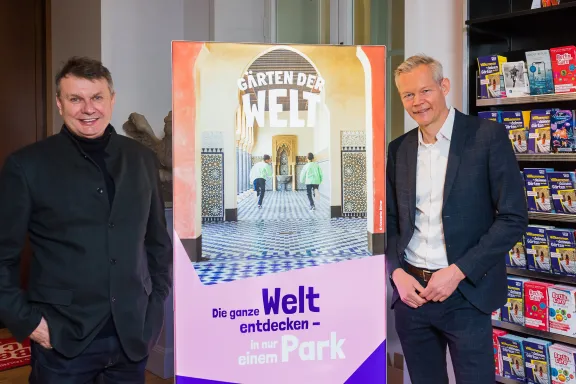 Erstmals 1 Million Besucher*innen in den Gärten der Welt: Die Geschäftsführer von visitBerlin, Burkhard Kieker, und Grün Berlin, Christoph Schmidt, auf der Pressekonferenz
