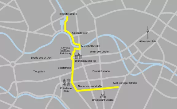 Strecke der Open-Air-Installation für den 35. Jahrestag des Mauerfalls 2024