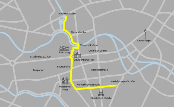 Strecke der Open-Air-Installation für den 35. Jahrestag des Mauerfalls 2024