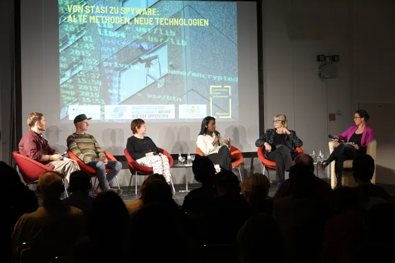 Veranstaltung „Von Stasi zu Spyware: Alte Methoden, neue Technologien“ am 12. November, Campus für Demokratie, u.a. mit Marianne Birthler und Carine Kanimba