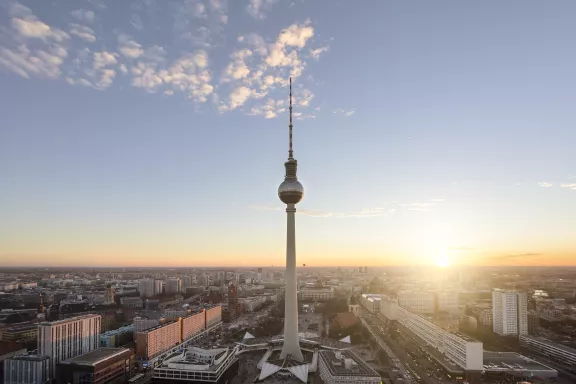Berlin skyline with TV tower at sunset