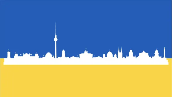 Skyline Berlin in Ukraine Farben